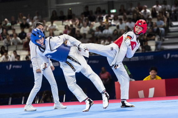Bronze im Taekwondo für das Mixed-Team um Laura Göbel (ISM), Kaan Gümüs (FH Dortmund), Jona Pörsch (Uni Mainz) und Anya Kisskalt (HS Ansbach). Im Foto: Anya Kisskalt.